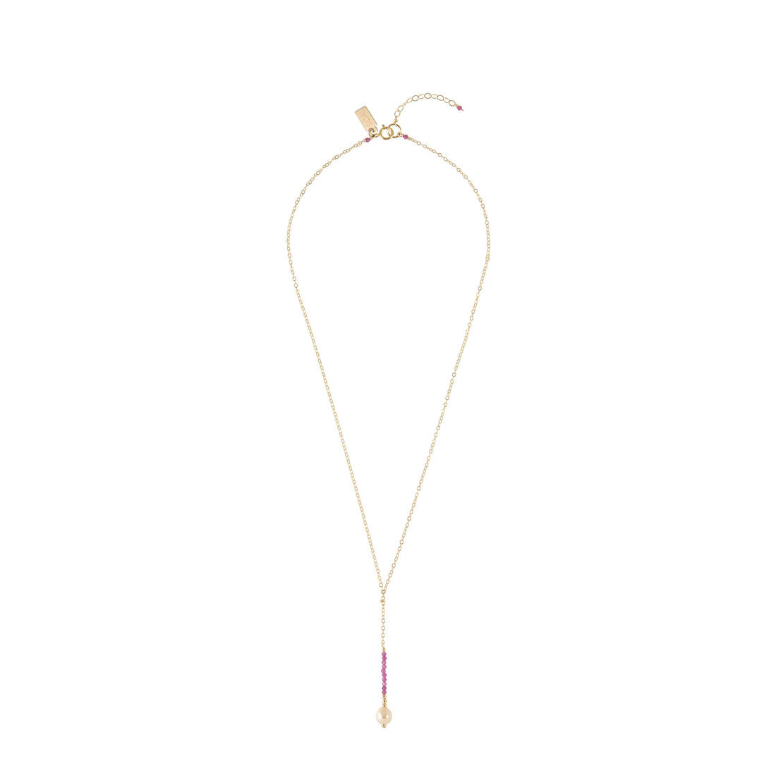 Long Drop Ruby Pearl Necklace - RUBY/PEARL/GOLD