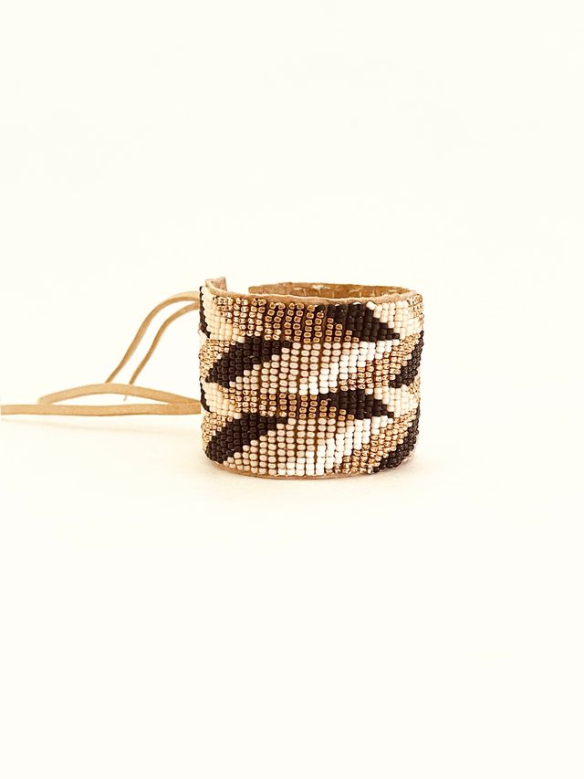 Wide Chevron Leather Bracelet - BLACK/TAUPE/PINK/OFF WHITE/GOLD/BRONZE