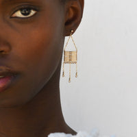 Olakira Pendant Earrings With 3 Chain Tassels - PINK/GOLD/HONEY