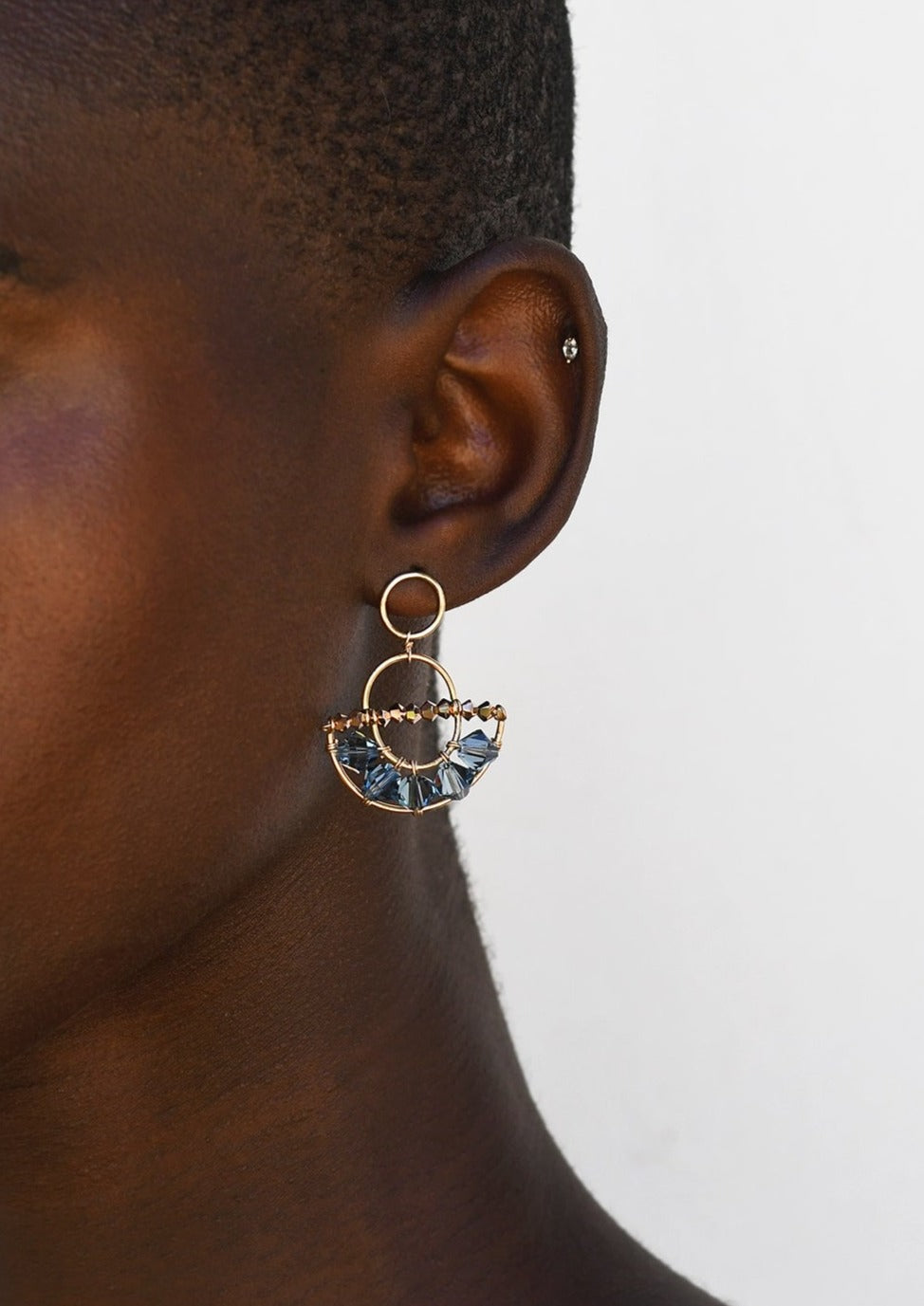 Olakira Half Moon Earrings - BLUE/ ROSE GOLD