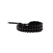 Adjustable Round Beaded Leather Bracelet - BLACK