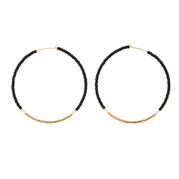 Large Hoop Earrings - BLACK/CREAM/GOLD