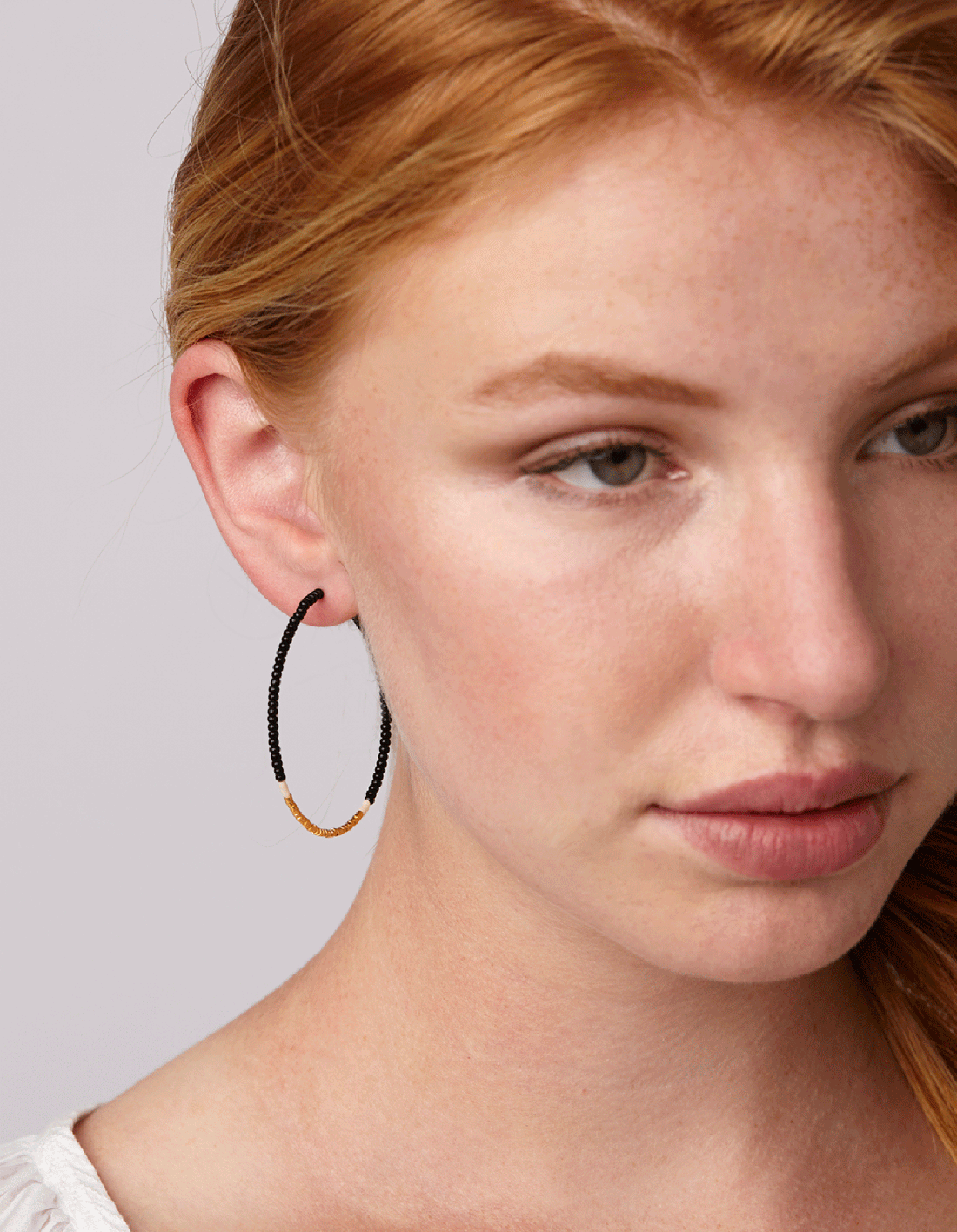 Large Hoop Earrings BLACK CREAM GOLD Sidai Designs