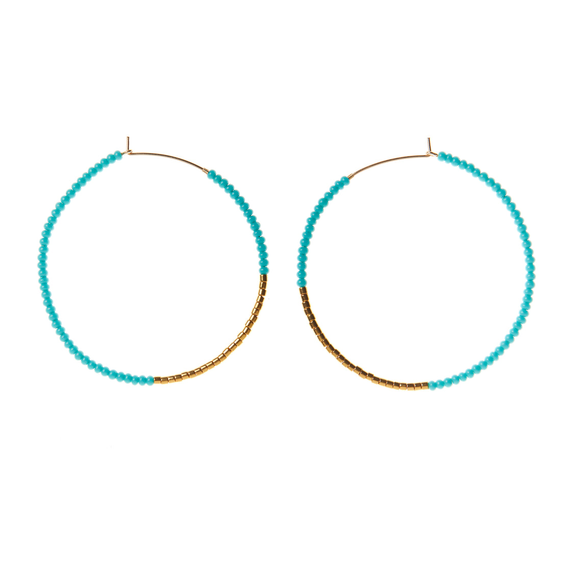 Large Hoop Earrings - TURQUOISE/GOLD