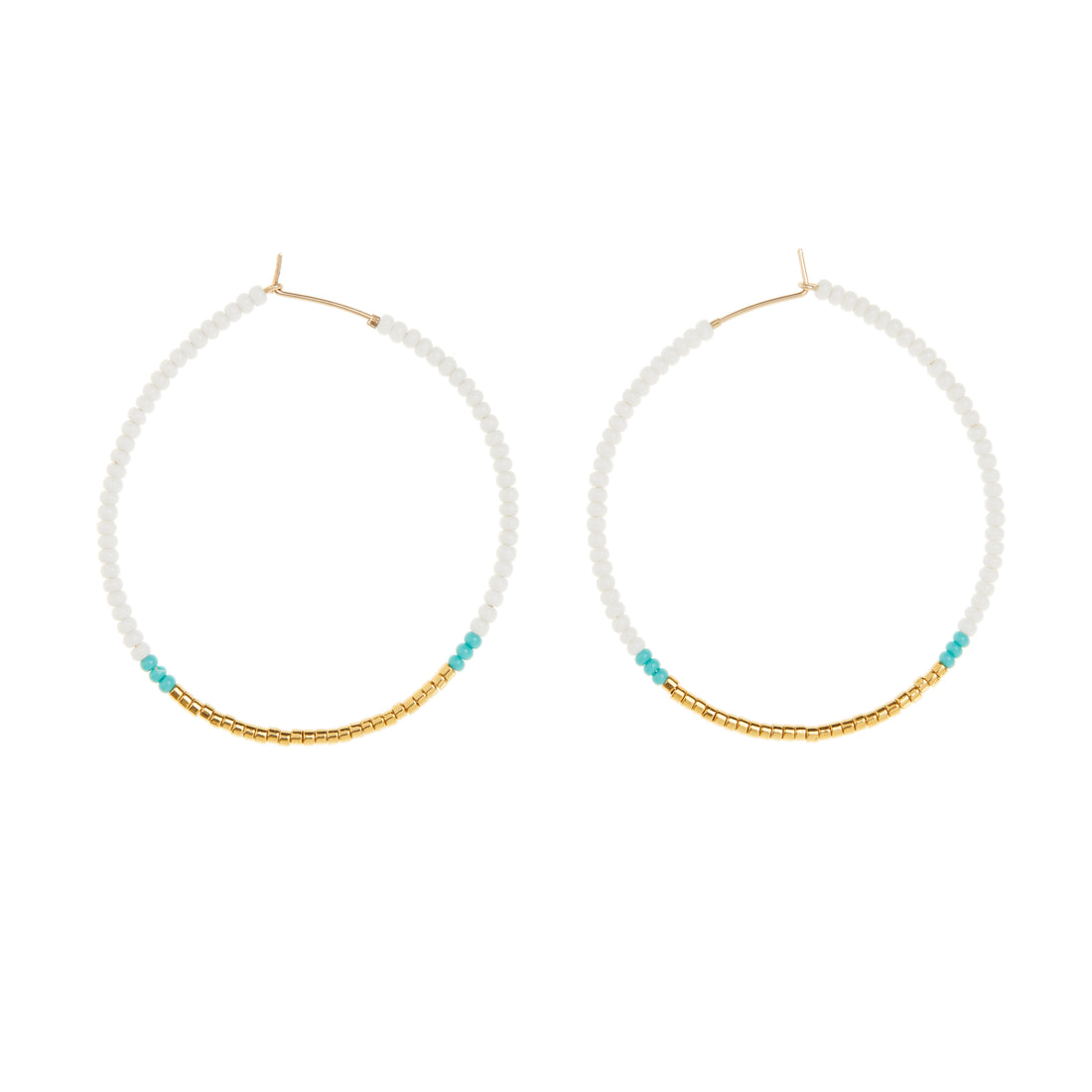 Large Hoop Earrings - WHITE/TURQUOISE/GOLD