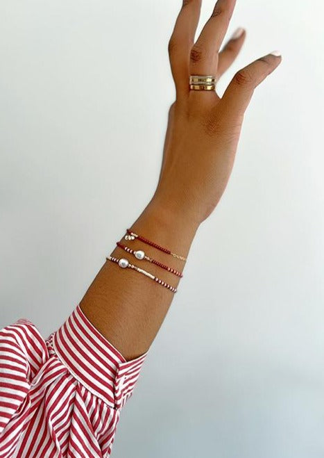 Zebra Pearl Crystal Bracelet  - PINK/BURGUNDY