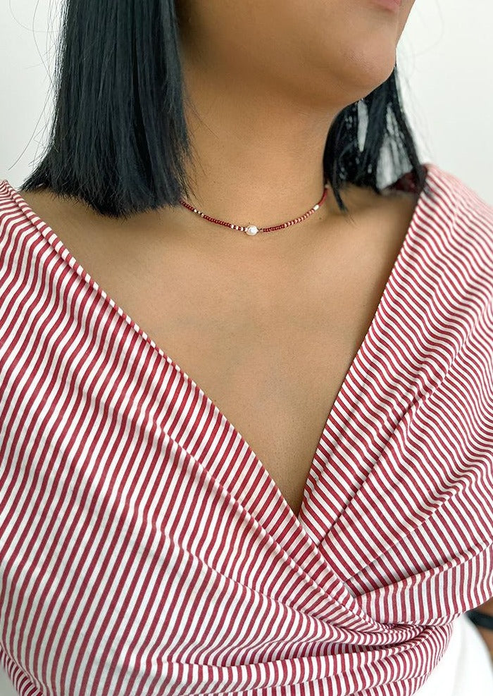 Zebra Pearl Crystal Necklace - BURGUNDY/PINK/SALMON
