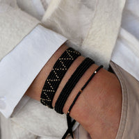 Adjustable Leather Zigzag Bracelet - BLACK/GOLD