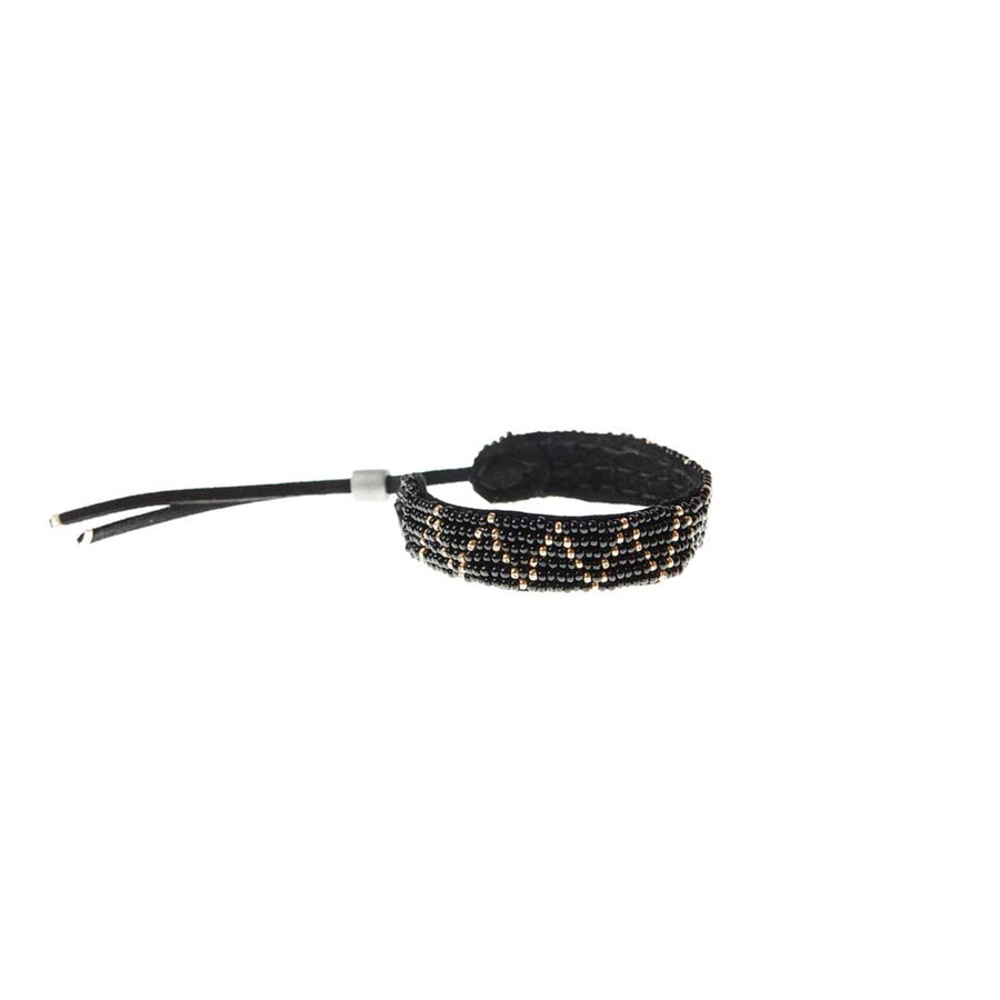 Adjustable Leather Zigzag Bracelet - BLACK/GOLD