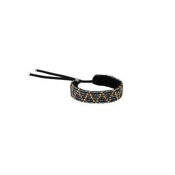 Adjustable Leather Zigzag Bracelet - SHINY GRAPHITE/GOLD