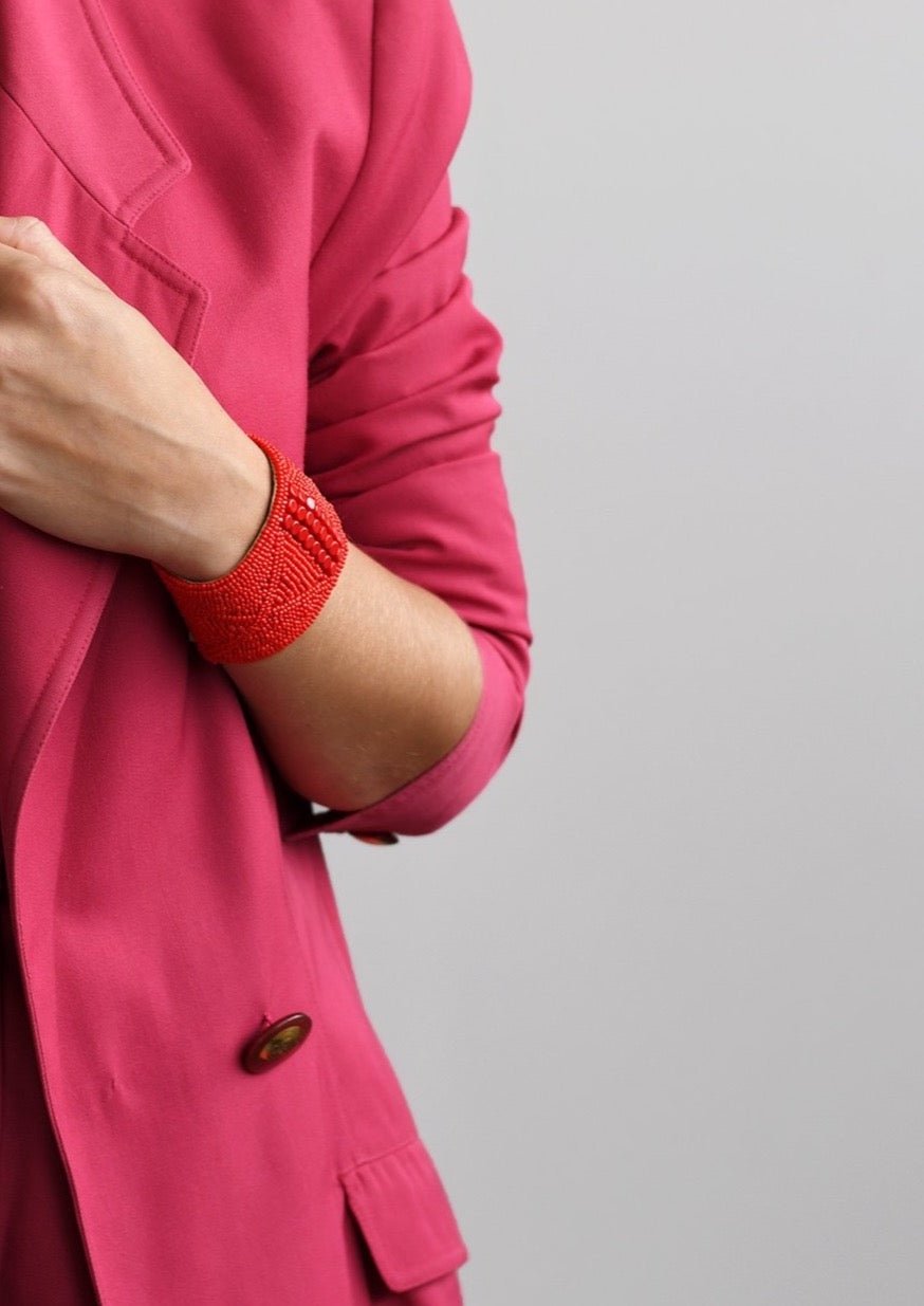 Leather Bracelet Cuff - RED