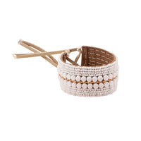 Narrow Decorative Leather Bracelet - WHITE & GOLD