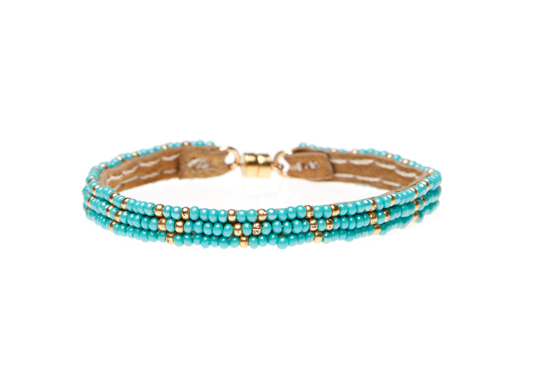 3 Dot Triangle XS Leather Bracelet - TURQUOISE