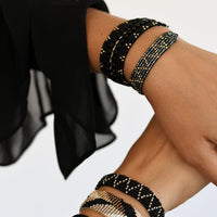 Adjustable Leather Zigzag Bracelet - BLACK/TAUPE