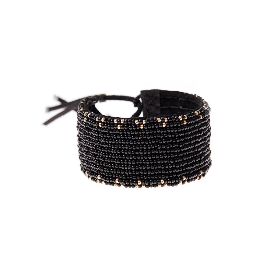 Narrow 3 Dot Triangle Leather Bracelet - BLACK