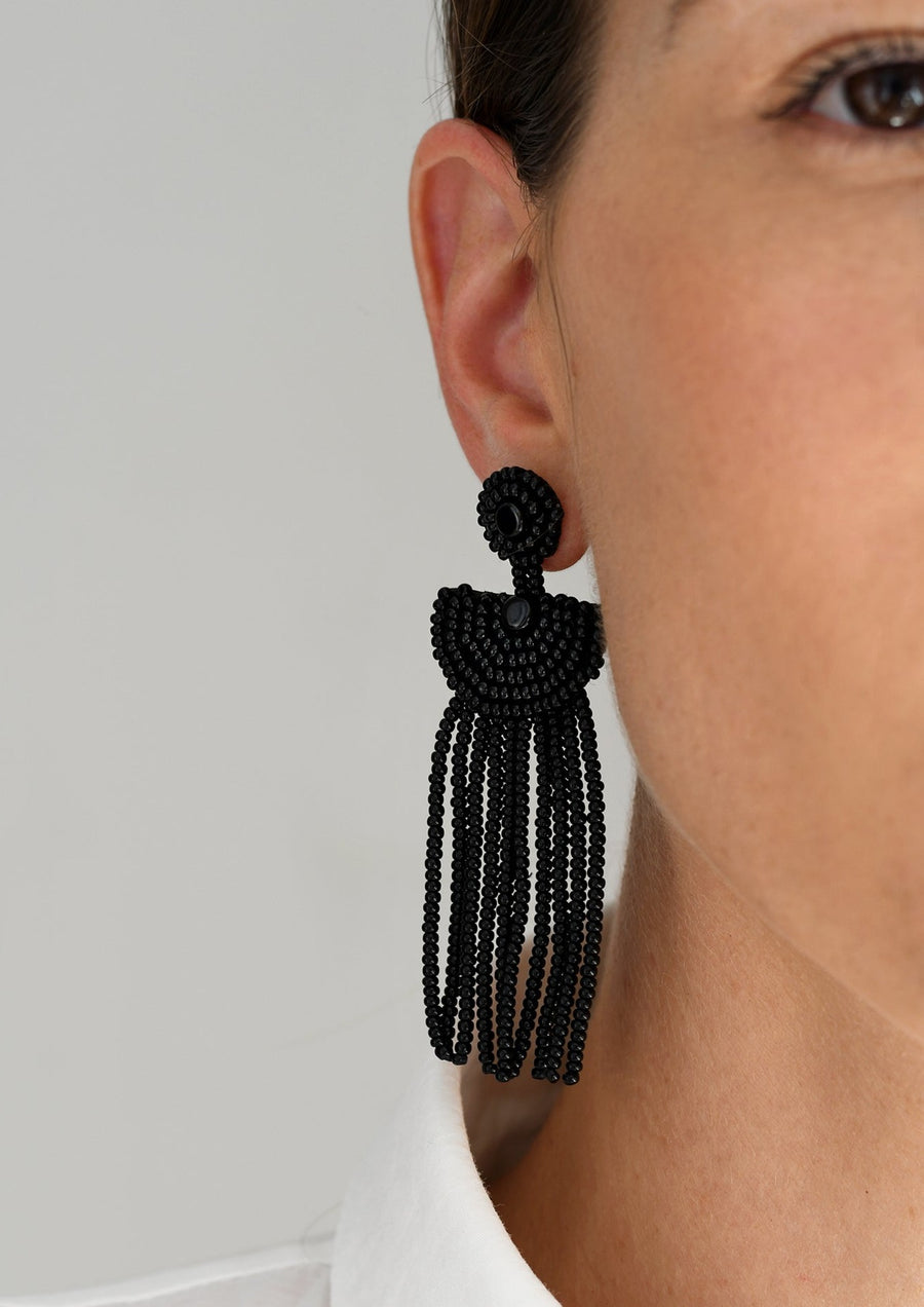 Small Kifungo Tassel Earrings - BLACK