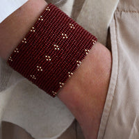 Wide 3 Dot Triangle Leather Bracelet - BURGUNDY