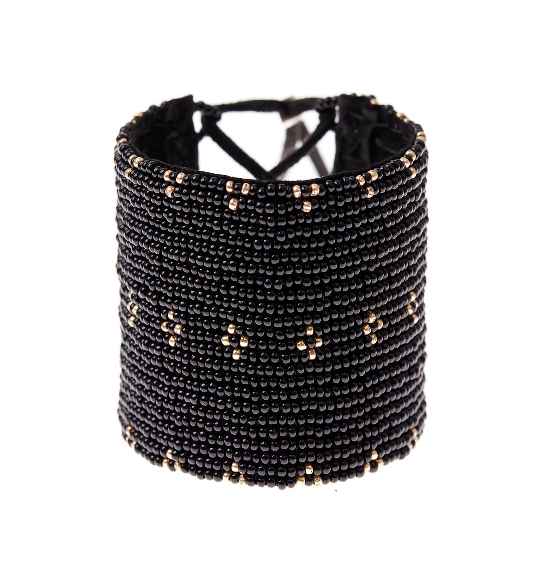 Wide 3 Dot Triangle Leather Bracelet - BLACK