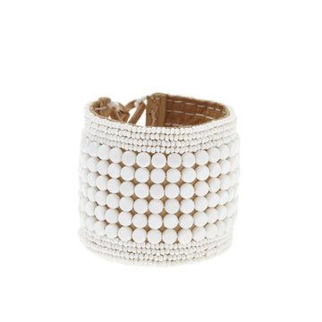 Leather Multi Stripe Bracelet Cuff - WHITE