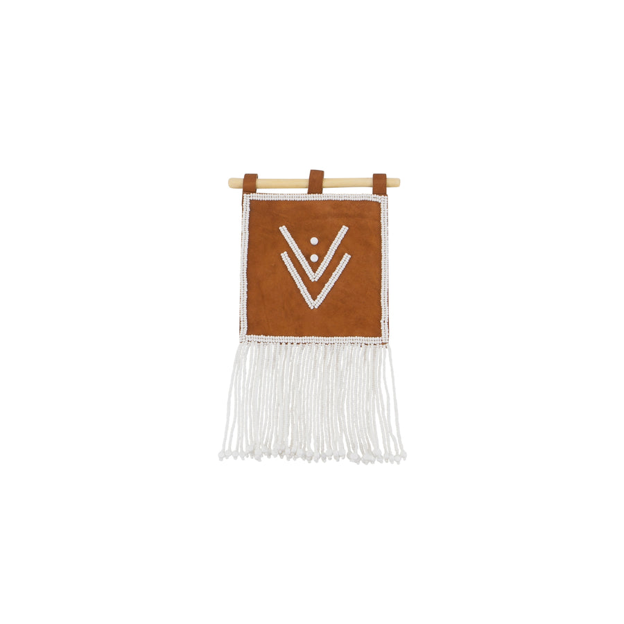 Double V Leather Wall Hanging - WHITE