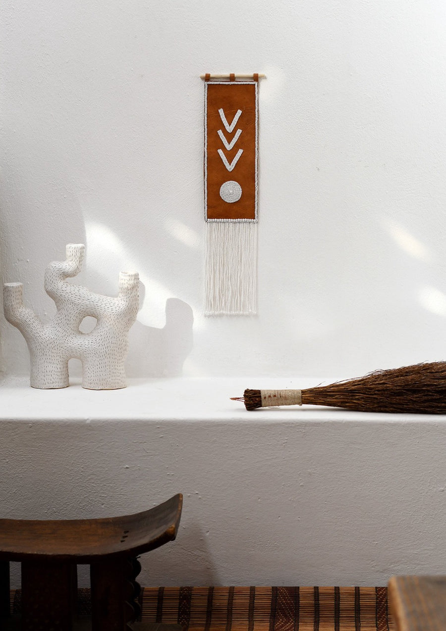 Homeware_ Maasai Beaded Wall Hanging embroidered into locally sources leather. Shot in Design Afrika with Jan Ernst.