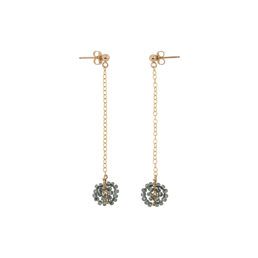 Long Drop Beaded Disk Earrings - SHINY GRAPHITE