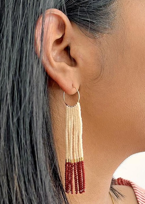 Pembetatu Extra Hoop Earrings - PINK/BURGUNDY/GOLD