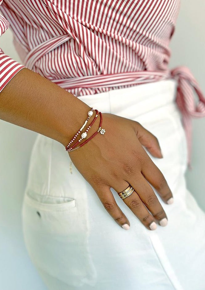 Zebra Pearl Crystal Bracelet  - PINK/BURGUNDY