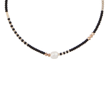 Zebra Pearl Crystal Necklace - BLACK/PINK/TAUPE