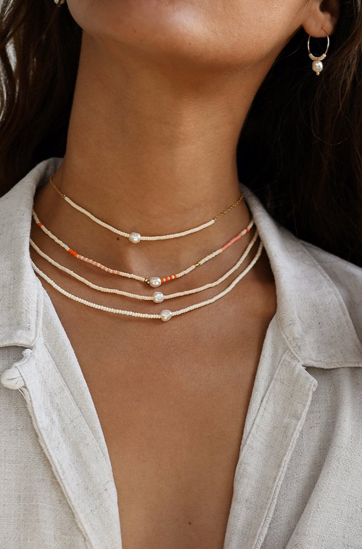 Zebra Pearl Necklace - PINK/SALMON/GOLD/ORANGE