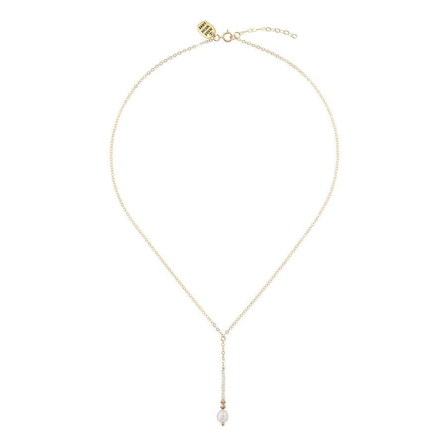 Long Drop Pearl & Crystal Chain Necklace - PEARL