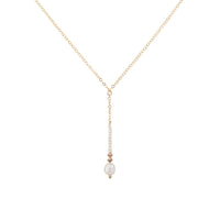Long Drop Pearl & Crystal Chain Necklace - PEARL