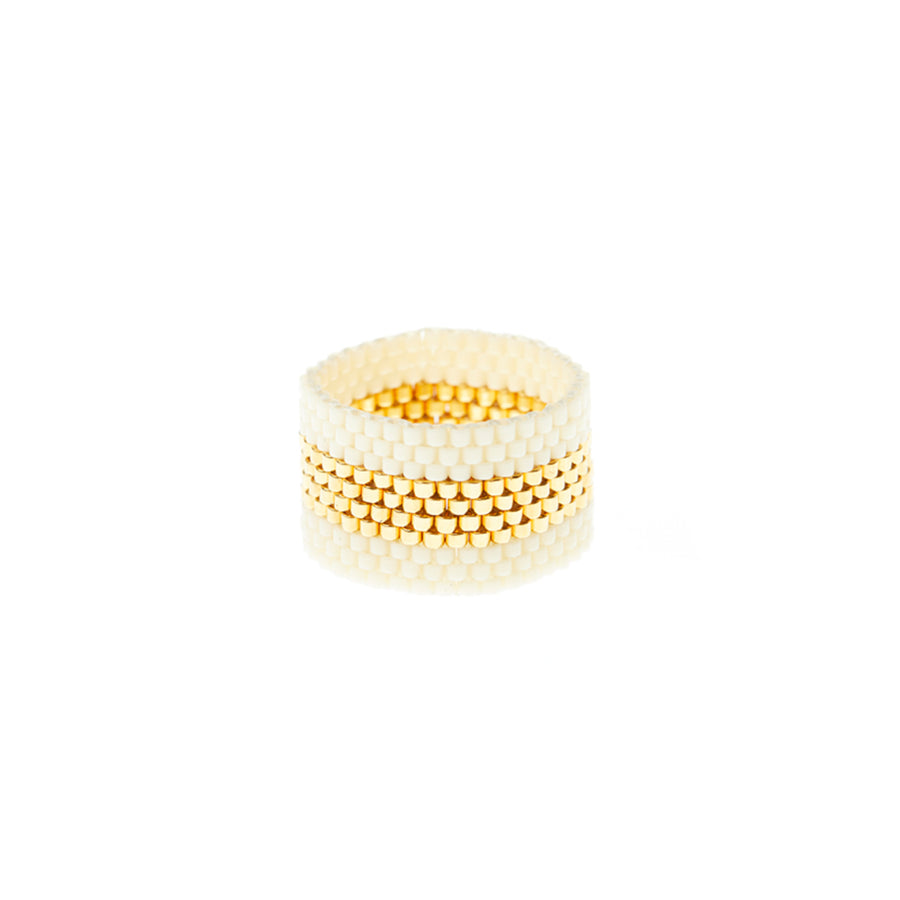 Wide Woven Ring - CREAM/GOLD
