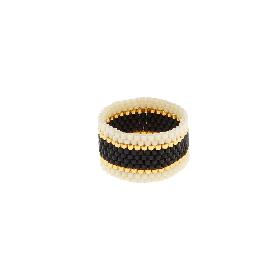 Wide Woven Ring - BLACK/CREAM