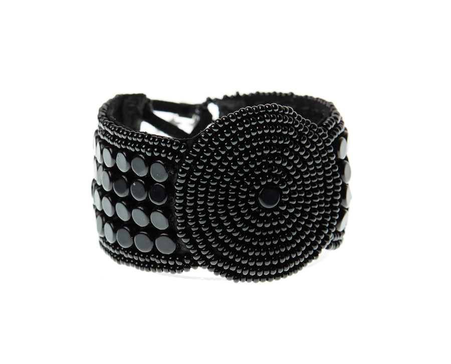 Leather Bracelet Disk - BLACK