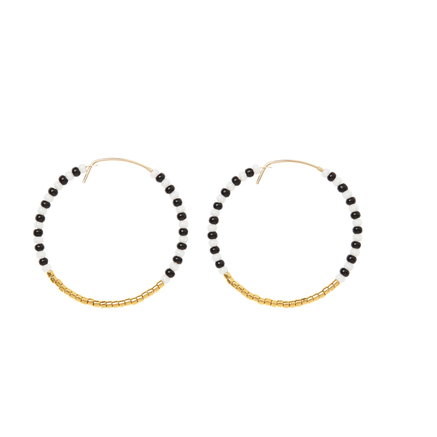 Small Zebra Hoop Earrings - BLACK/WHITE/GOLD