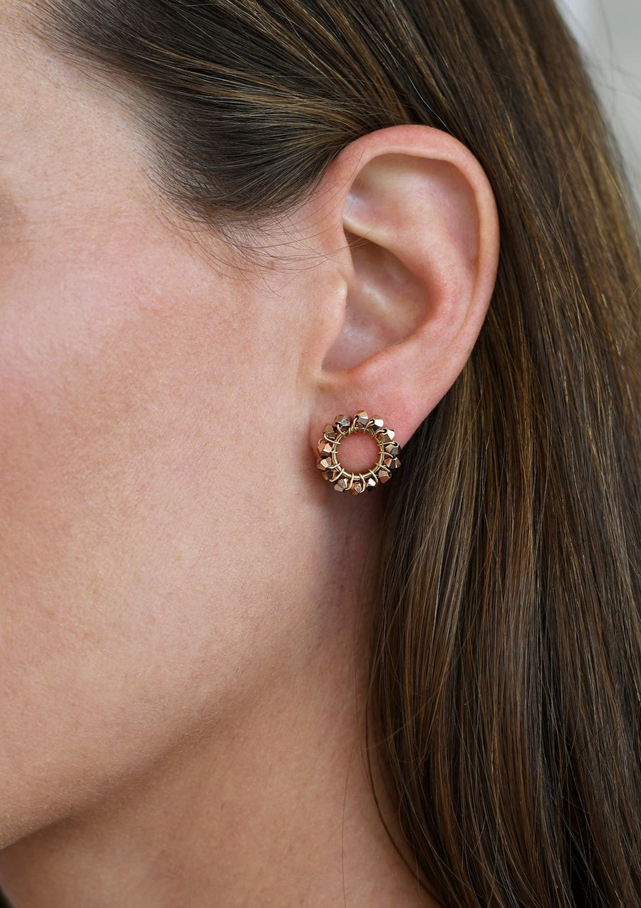Mini Circle Crystal Earrings - ROSE GOLD