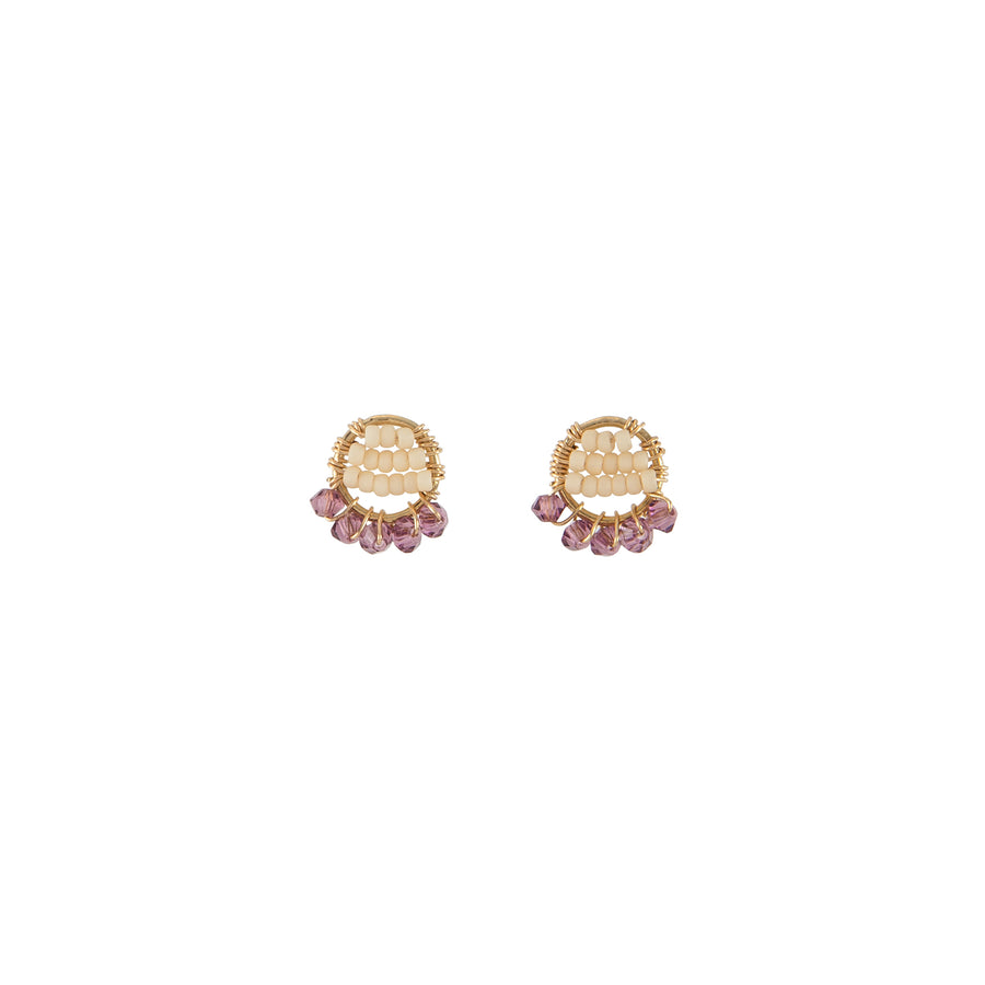 Mini Circle Crystal Earrings With Drops - PINK/AMETHYST