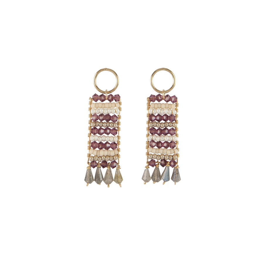 Semi Precious Beaded Pendant Earrings With Teardrops - PEARL/PINK/TAUPE/AMETHYST