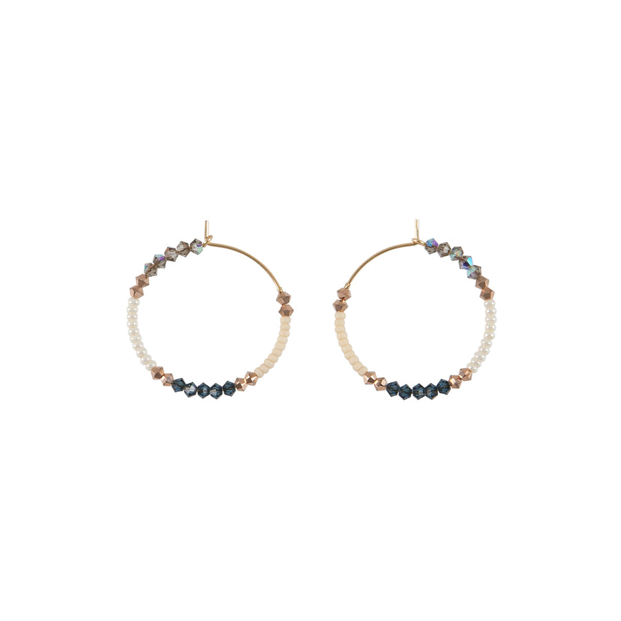 Small Assorted Beaded Hoops With Crystals- PEARL/PINK/BLUE/STEEL