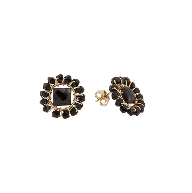 Semi Precious Mini Circle Earrings - BLACK