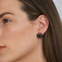 Semi Precious Mini Circle Earrings - BLACK