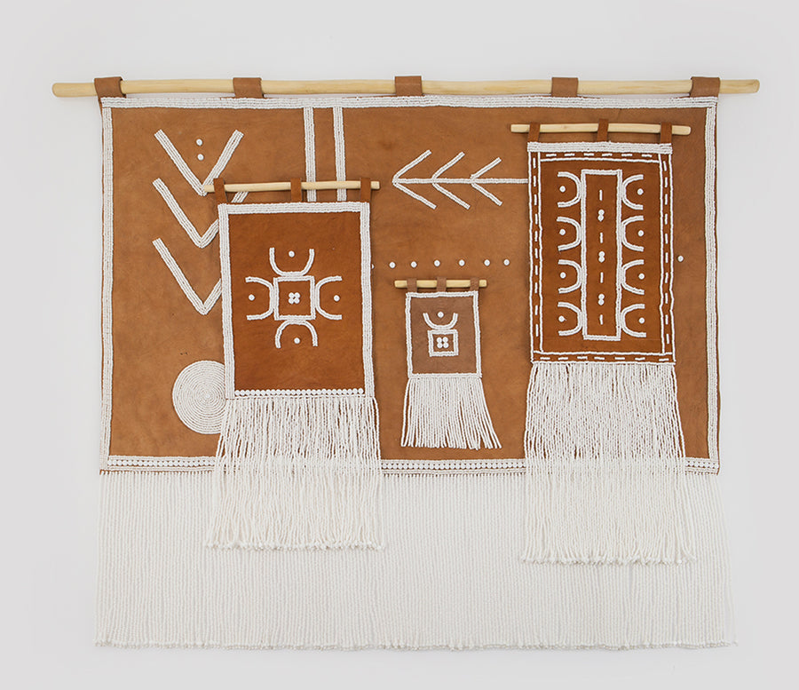 Cameroon Leather Wall Hanging - WHITE