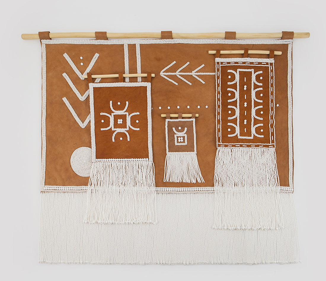 Mini Cameroon Leather Wall Hanging - WHITE