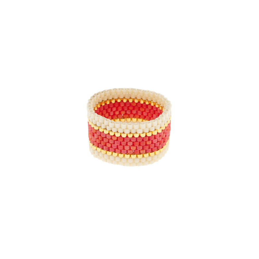 Wide Woven Ring - CORAL/CREAM