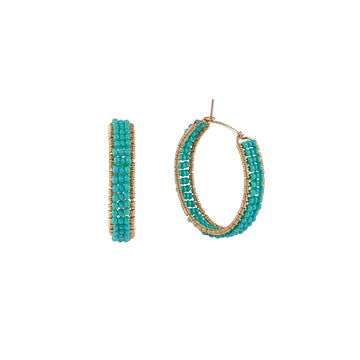 Medium Woven Beaded Hoops - TURQUOISE