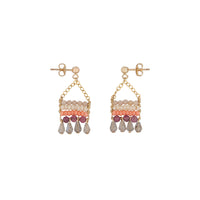 Semi Precious XS Beaded Pendant Earrings With Teardrops  - MIXED PINKS/TRANSLUCENT GRAY/GOLD