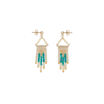 Semi Precious Small Deco Earrings  - PINK/TURQUOISE/GOLD