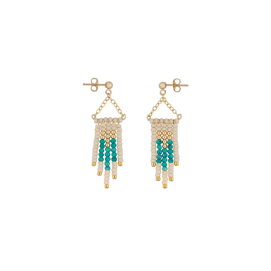 Semi Precious Small Deco Earrings  - PINK/TURQUOISE/GOLD